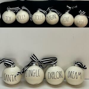 rae dunn‎ white ceramic farmhouse white black stripe ribbon 3 in as is magenta